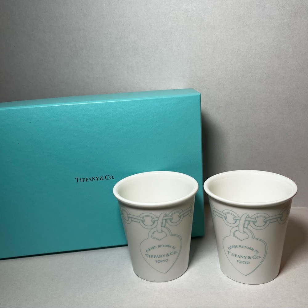 Tiffany & Co Return to Tiffany Etched Coffee Cups in Bone China, Set of Two NEW!